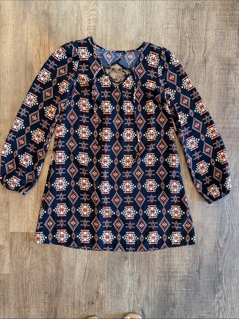 Women’s Navy Aztec babydoll dress